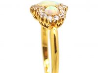 Edwardian 18ct Gold, Opal & Diamond Ring Triple Cluster
