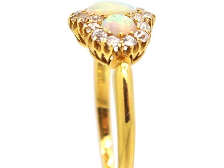 Edwardian 18ct Gold, Opal & Diamond Ring Triple Cluster