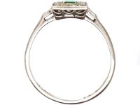Art Deco 18ct White Gold & Platinum, Emerald & Diamond Rectangular Ring