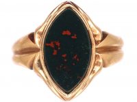 Victorian 12ct Gold Navette Shaped Signet Ring set with a Bloodstone by Charles Green