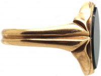 Victorian 12ct Gold Navette Shaped Signet Ring set with a Bloodstone by Charles Green