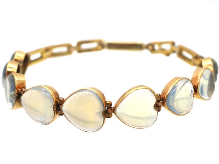 Edwardian 15ct Gold & Moonstone Hearts Bracelet