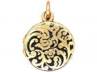 Victorian 18ct Gold Round Locket with Black Enamel Detail