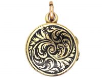 Victorian 18ct Gold Round Locket with Black Enamel Detail