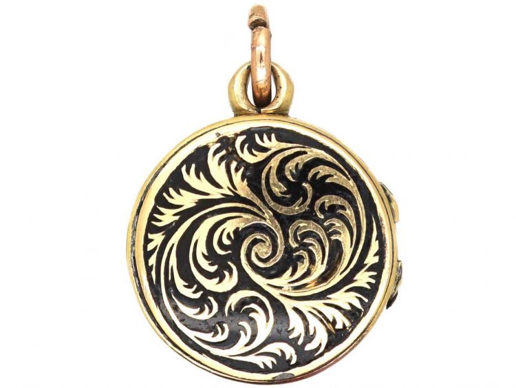 Victorian 18ct Gold Round Locket with Black Enamel Detail