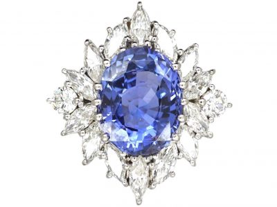 18ct White Gold Large Colour Change Ceylon Sapphire & Diamond Ballerina Ring