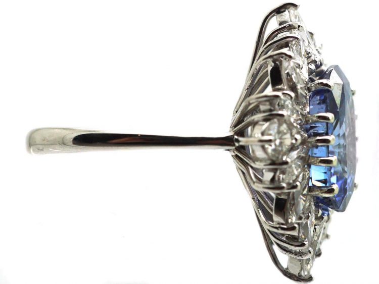 18ct White Gold Large Colour Change Ceylon Sapphire & Diamond Ballerina Ring