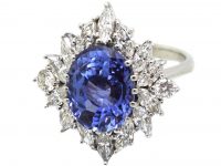 18ct White Gold Large Colour Change Ceylon Sapphire & Diamond Ballerina Ring