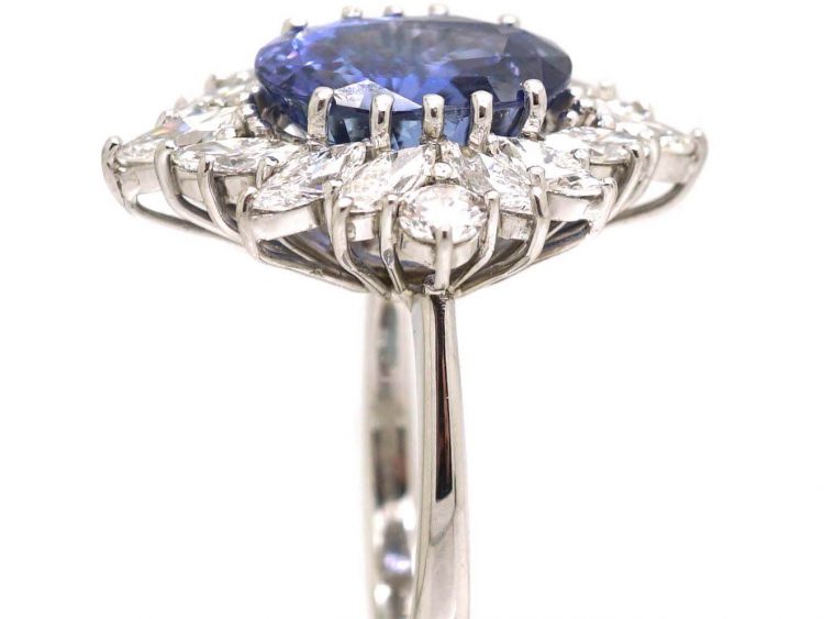 18ct White Gold Large Colour Change Ceylon Sapphire & Diamond Ballerina Ring
