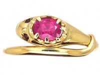 Edwardian 18ct Gold Snake Ring set with a Pink Sapphire