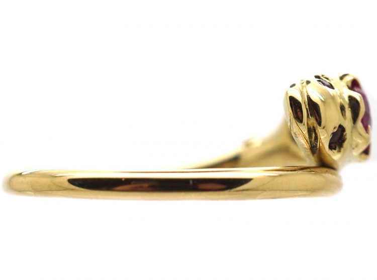 Edwardian 18ct Gold Snake Ring set with a Pink Sapphire