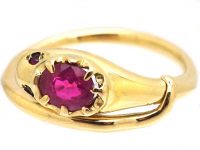 Edwardian 18ct Gold Snake Ring set with a Pink Sapphire