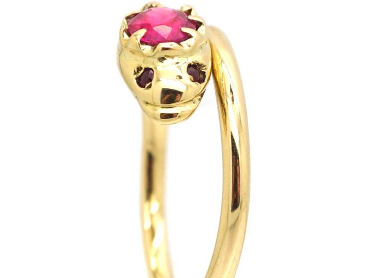 Edwardian 18ct Gold Snake Ring set with a Pink Sapphire