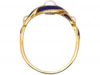 Regency 18ct Gold, Royal Blue Enamel, Natural Split Pearl & Rose Diamond Ring