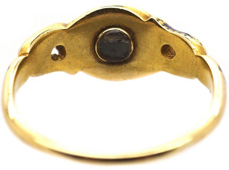 Regency 18ct Gold, Royal Blue Enamel, Natural Split Pearl & Rose Diamond Ring
