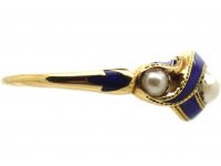 Regency 18ct Gold, Royal Blue Enamel, Natural Split Pearl & Rose Diamond Ring