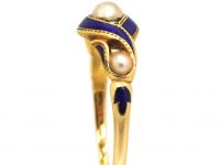 Regency 18ct Gold, Royal Blue Enamel, Natural Split Pearl & Rose Diamond Ring