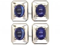 Art Deco Platinum Cufflinks set with Cabochon Sapphires