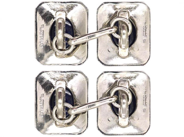 Art Deco Platinum Cufflinks set with Cabochon Sapphires