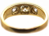 Victorian 18ct Gold, Three Stone Old Mine Cut Diamond Rub Over Set Ring