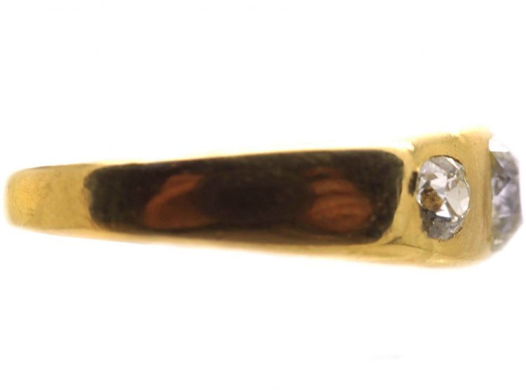 Victorian 18ct Gold, Three Stone Old Mine Cut Diamond Rub Over Set Ring