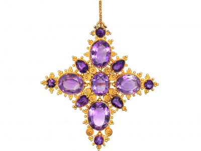 Georgian 18ct Gold & Amethyst Cross Pendant