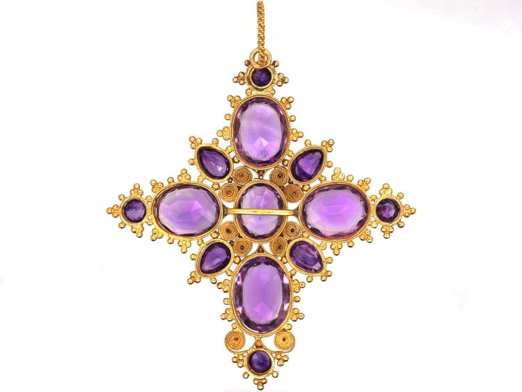 Georgian 18ct Gold & Amethyst Cross Pendant
