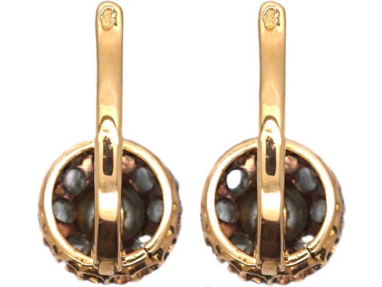 Early 20th Century 18ct Gold, Natural Pearl & Rose Diamond Flower Earrings