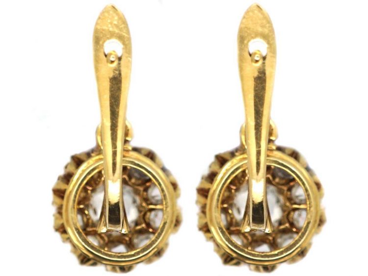 Early 20th Century 18ct Gold Rose Diamond Drop Cluster Earrings