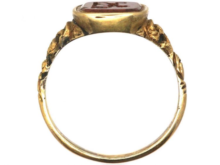 Early 19th Century 18ct Gold & Brown Jasper Ring with Lion Intaglio