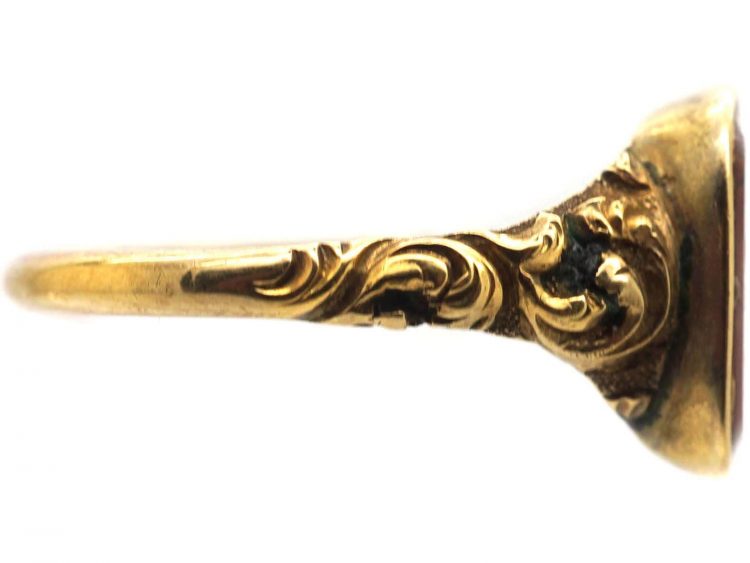 Early 19th Century 18ct Gold & Brown Jasper Ring with Lion Intaglio