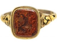 Early 19th Century 18ct Gold & Brown Jasper Ring with Lion Intaglio