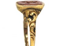 Early 19th Century 18ct Gold & Brown Jasper Ring with Lion Intaglio