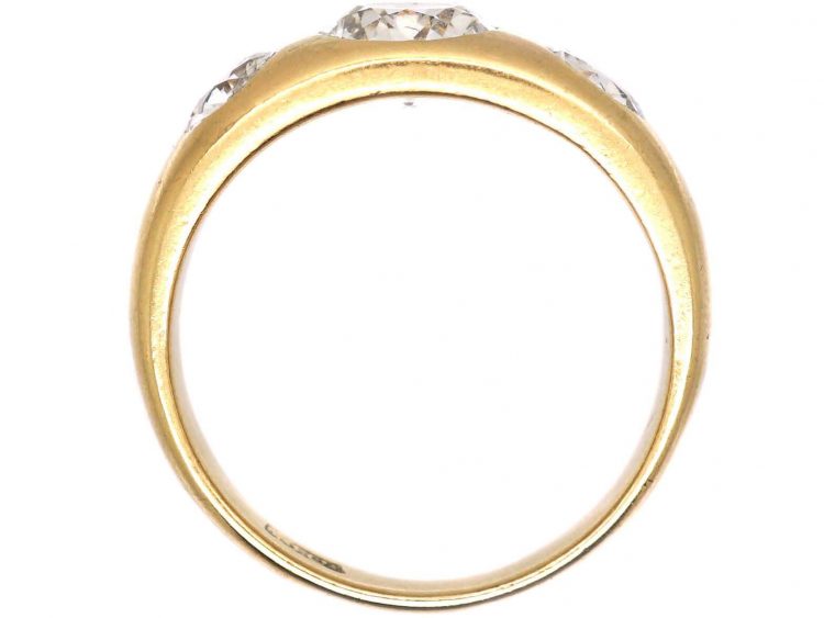 Victorian 18ct Gold Three Stone Diamond Rub Over Set Ring