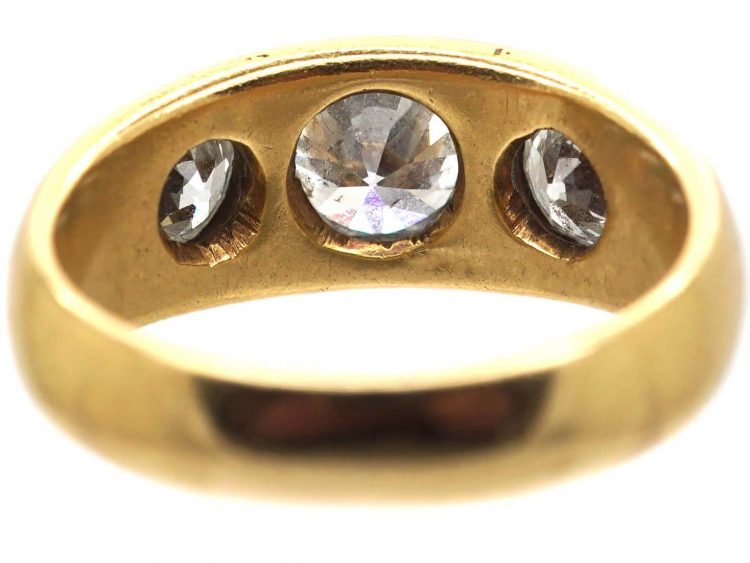 Victorian 18ct Gold Three Stone Diamond Rub Over Set Ring