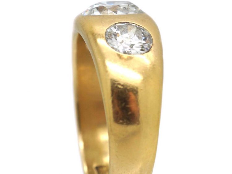 Victorian 18ct Gold Three Stone Diamond Rub Over Set Ring