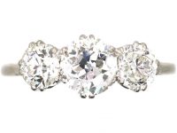 Art Deco Platinum, Three Stone Diamond Ring