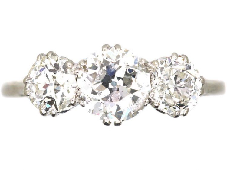 Art Deco Platinum, Three Stone Diamond Ring