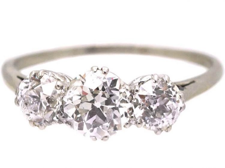 Art Deco Platinum, Three Stone Diamond Ring