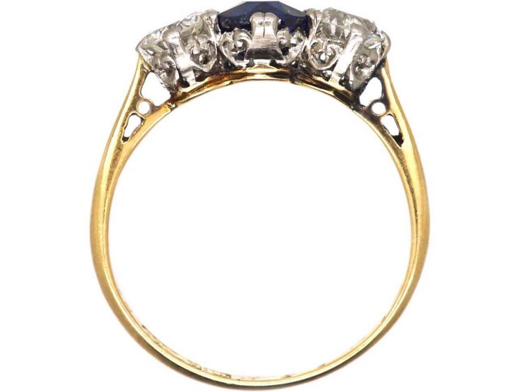 Edwardian 18ct Gold & Platinum, Three Stone Sapphire & Diamond Ring