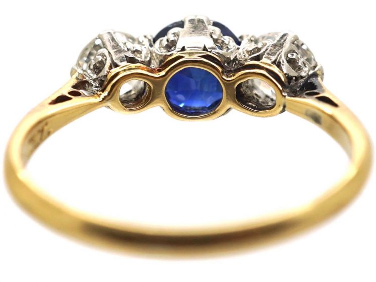 Edwardian 18ct Gold & Platinum, Three Stone Sapphire & Diamond Ring