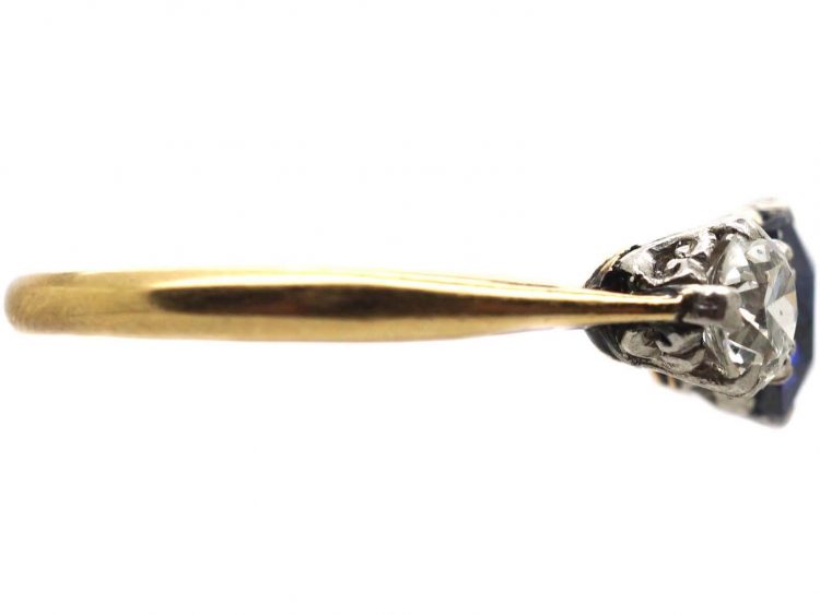 Edwardian 18ct Gold & Platinum, Three Stone Sapphire & Diamond Ring