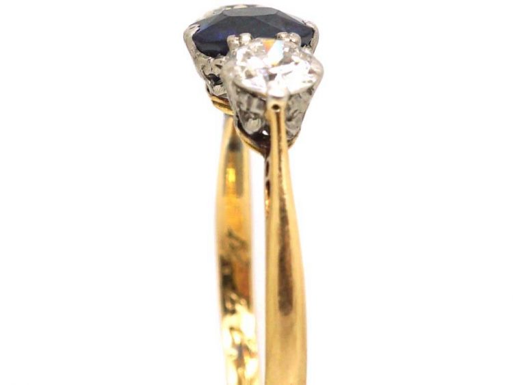 Edwardian 18ct Gold & Platinum, Three Stone Sapphire & Diamond Ring