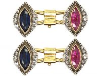 Russian Late 19th Century 18ct Gold Cufflinks set with Diamonds, Rubies, Sapphire & Green Tourmaline by Michail Perkhin for Fabergé