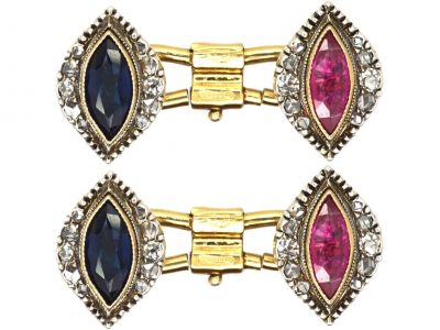 Russian Late 19th Century 18ct Gold Cufflinks set with Diamonds, Rubies, Sapphire & Green Tourmaline by Michail Perkhin for Fabergé