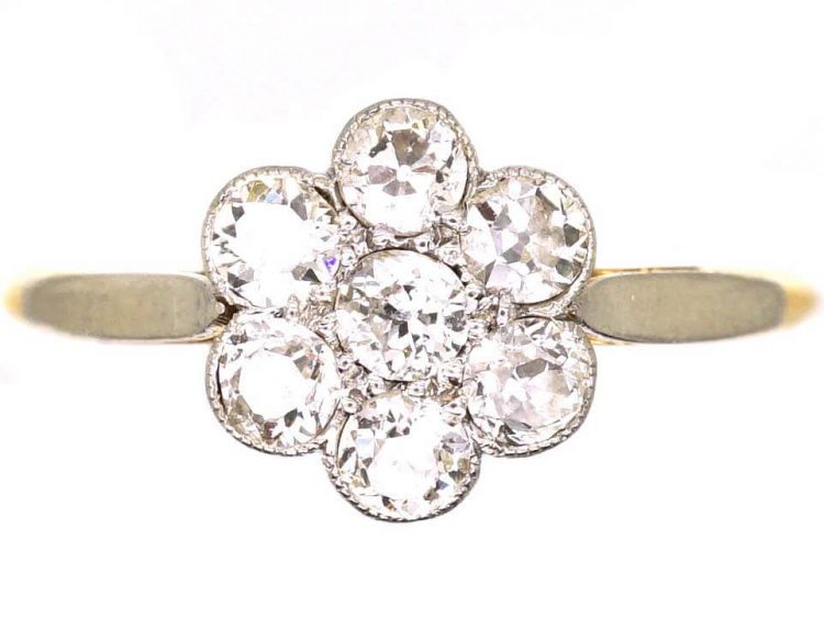 Edwardian 18ct Gold & Platinum Diamond Cluster Ring