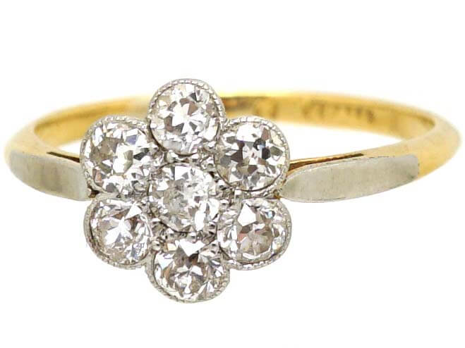 Edwardian 18ct Gold & Platinum Diamond Cluster Ring