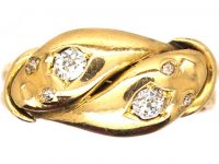 Victorian 18ct Gold Double Snake Ring set with Diamonds