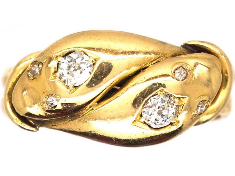 Victorian 18ct Gold Double Snake Ring set with Diamonds