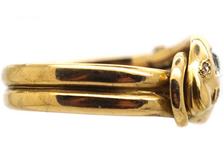 Victorian 18ct Gold Double Snake Ring set with Diamonds